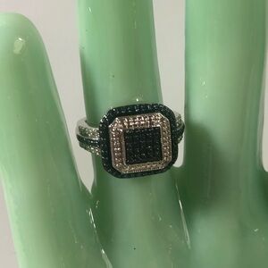 New Sz 7.5 Genuine Blue Diamond Dinner Ring, Brass / Rhodium finish, SALE